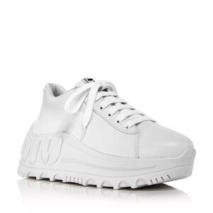 NWT Miu Miu Platform Chunky Low Top Sneakers White Leather Upper Lace Up Sz 40